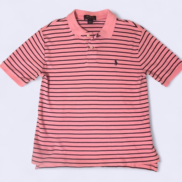 Polo Ralph Lauren Kids Polo Shirt Pink Navy Striped Medium 10/12 Boys - Picture 1 of 4
